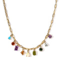 Multi Gemstone Cluster Mixed Shapes Paper Clip Necklace 18 Inches in Vermeil Yellow Gold Over Sterling Silver 8.50 ctw - Sticky add to cart bar