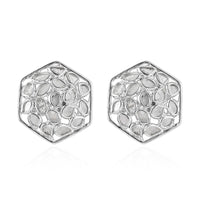 Artisan Crafted Polki Diamond Stud Earrings in Platinum Over Sterling Silver 1.00 ctw