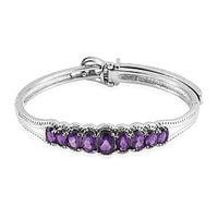 African Amethyst Bangle Bracelet in Stainless Steel (7.5 In) 6.35 ctw