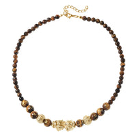 Feng Shui Luminous Beaded Pi xiu Necklace 18-20 Inches in Goldtone 173.50 ctw