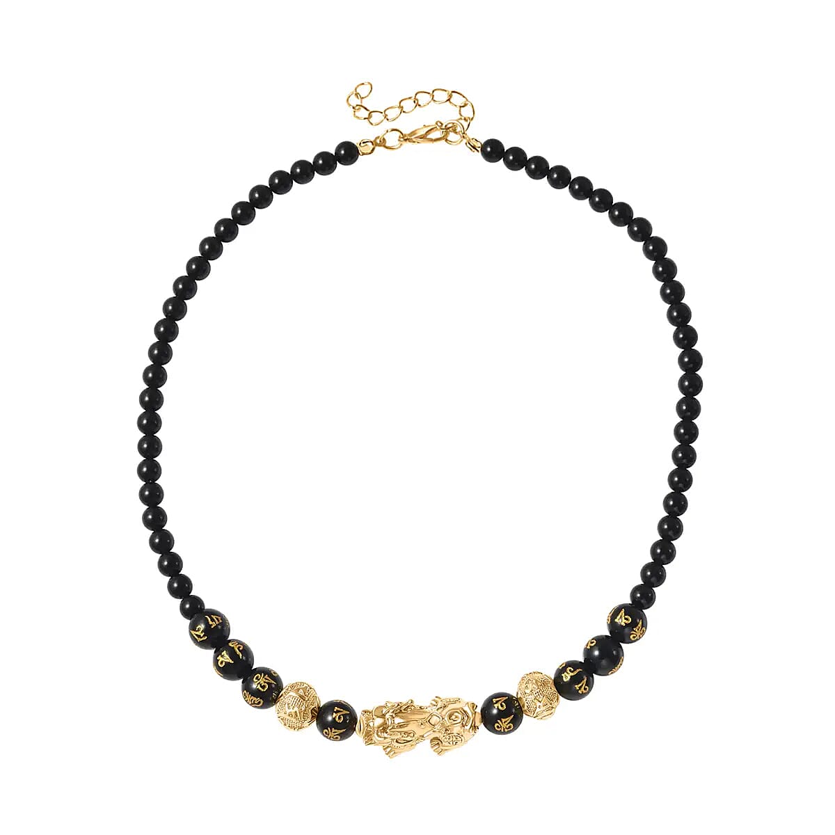 Feng Shui Luminous Beaded Pi xiu Necklace 18-20 Inches in Goldtone 173.50 ctw