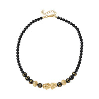 Feng Shui Luminous Beaded Pi xiu Necklace 18-20 Inches in Goldtone 173.50 ctw