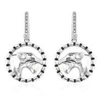 White Shell Pearl and Austrian Crystal Enameled Leopard Earrings in Stainless Steel