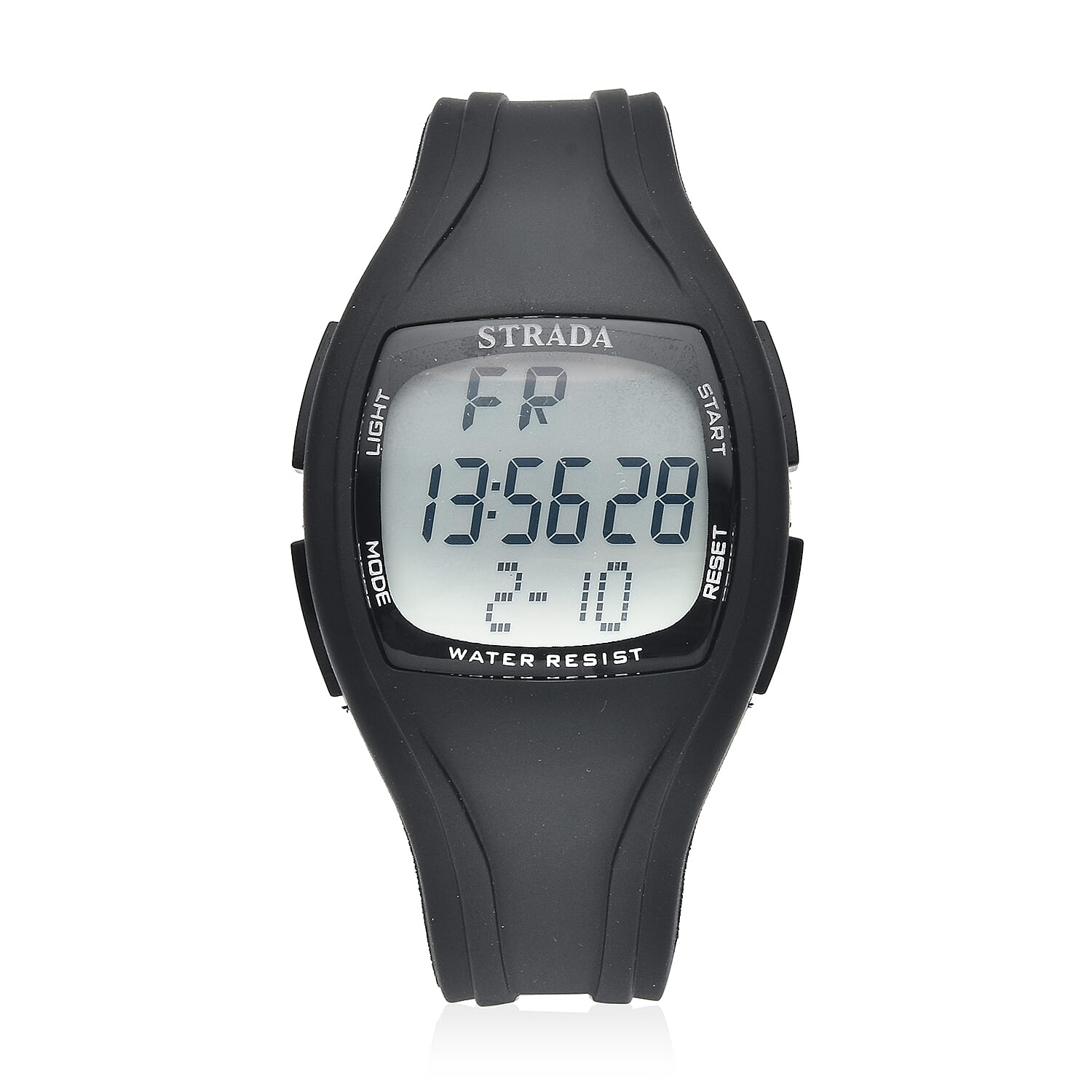 STRADA Japanese and Electronic Movement Multifunctional Key Led Dial Watch with Black Silicone Strap