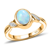 Ethiopian Welo Opal and White Zircon 0.90 ctw Ring in 14K Yellow Gold Over Sterling Silver (Size 5.5)