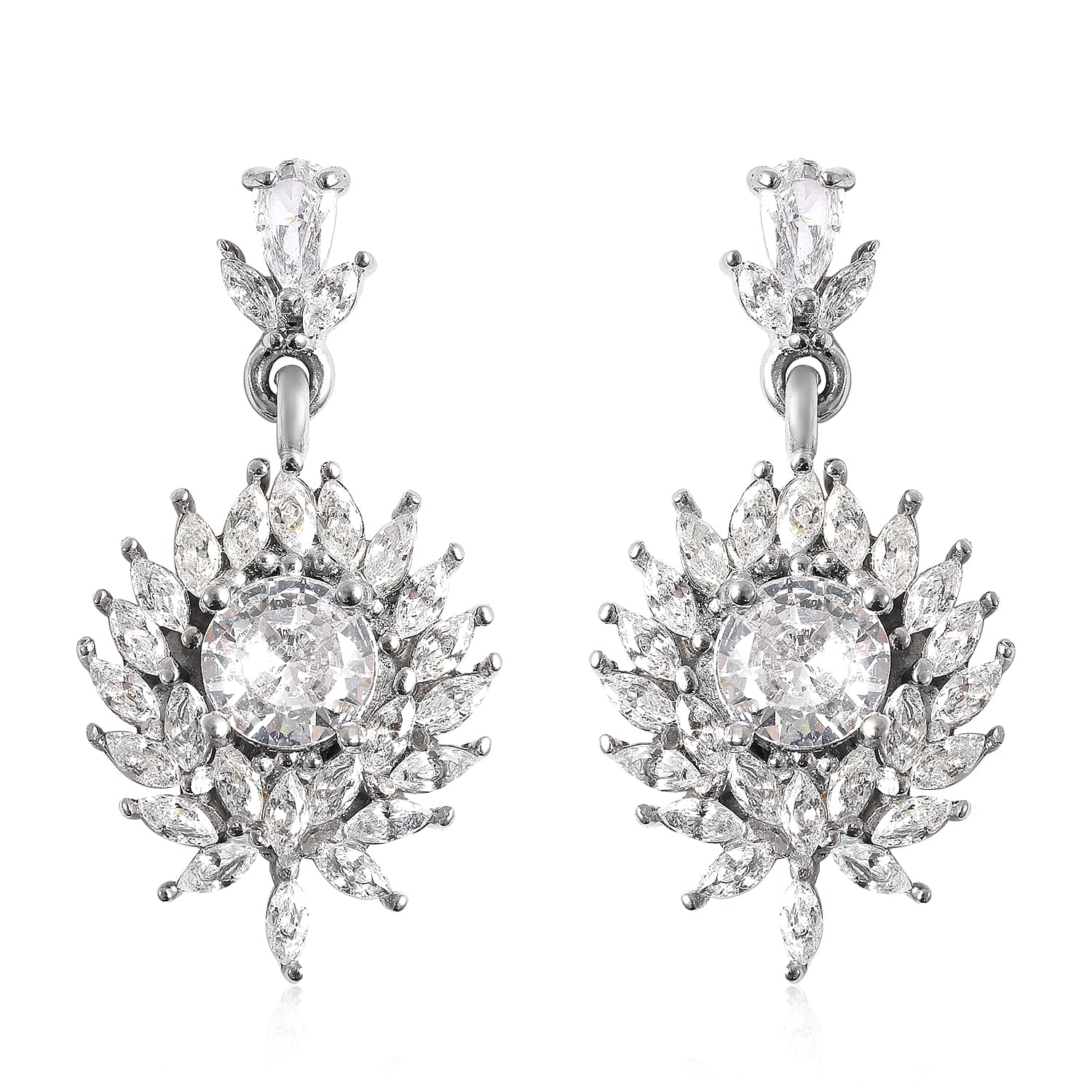 Simulated Diamond Floral Earrings in Stainless Steel 5.60 ctw