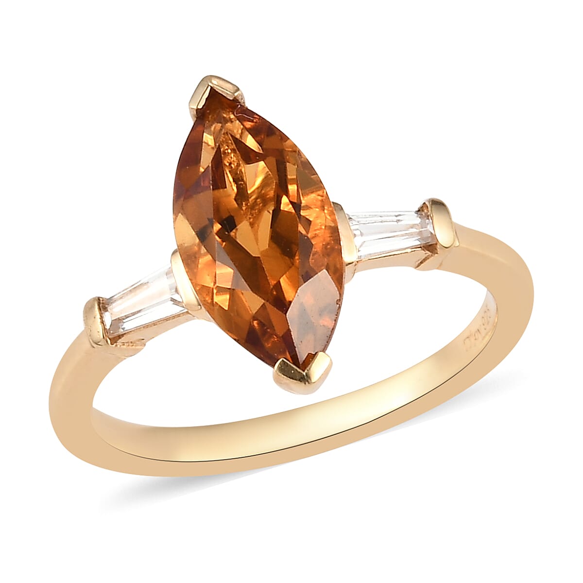 Santa Ana Madeira Citrine, Natural White Zircon Ring in Vermeil YG Over Sterling Silver (Size 11.0) 2.00 ctw