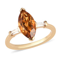 Santa Ana Madeira Citrine, Natural White Zircon Ring in Vermeil YG Over Sterling Silver (Size 11.0) 2.00 ctw