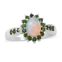 Ethiopian Welo Opal and Natural Chrome Diopside Cocktail Ring in Platinum Over Sterling Silver 1.40 ctw