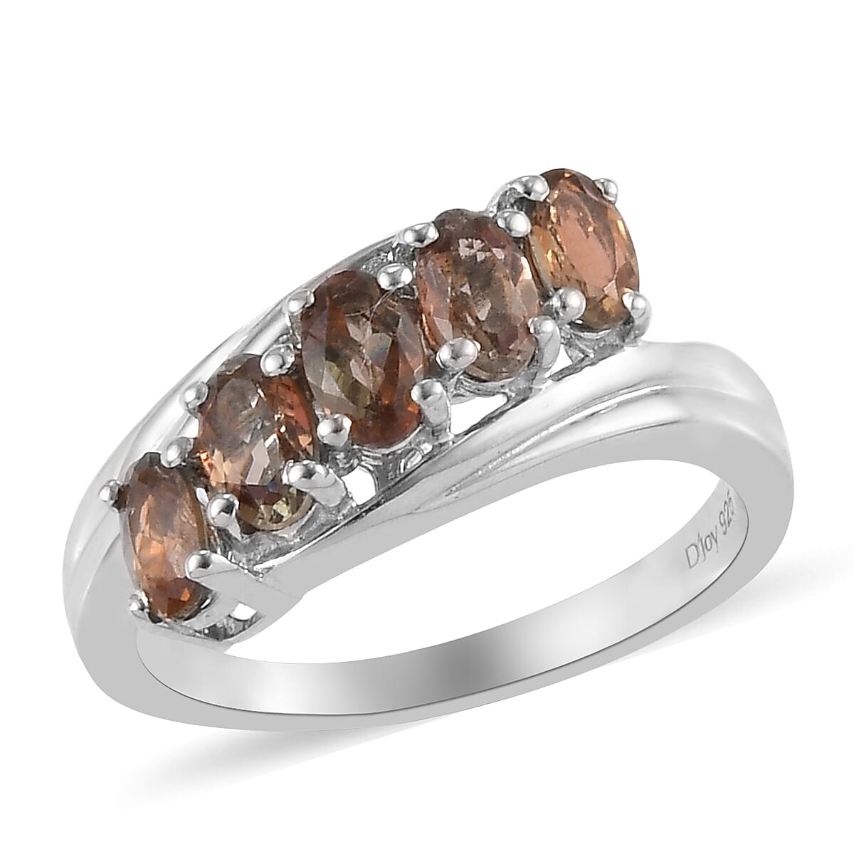 Jenipapo Andalusite 5 Stone Ring in Platinum Over Sterling Silver (Size 7.0) 1.10 ctw