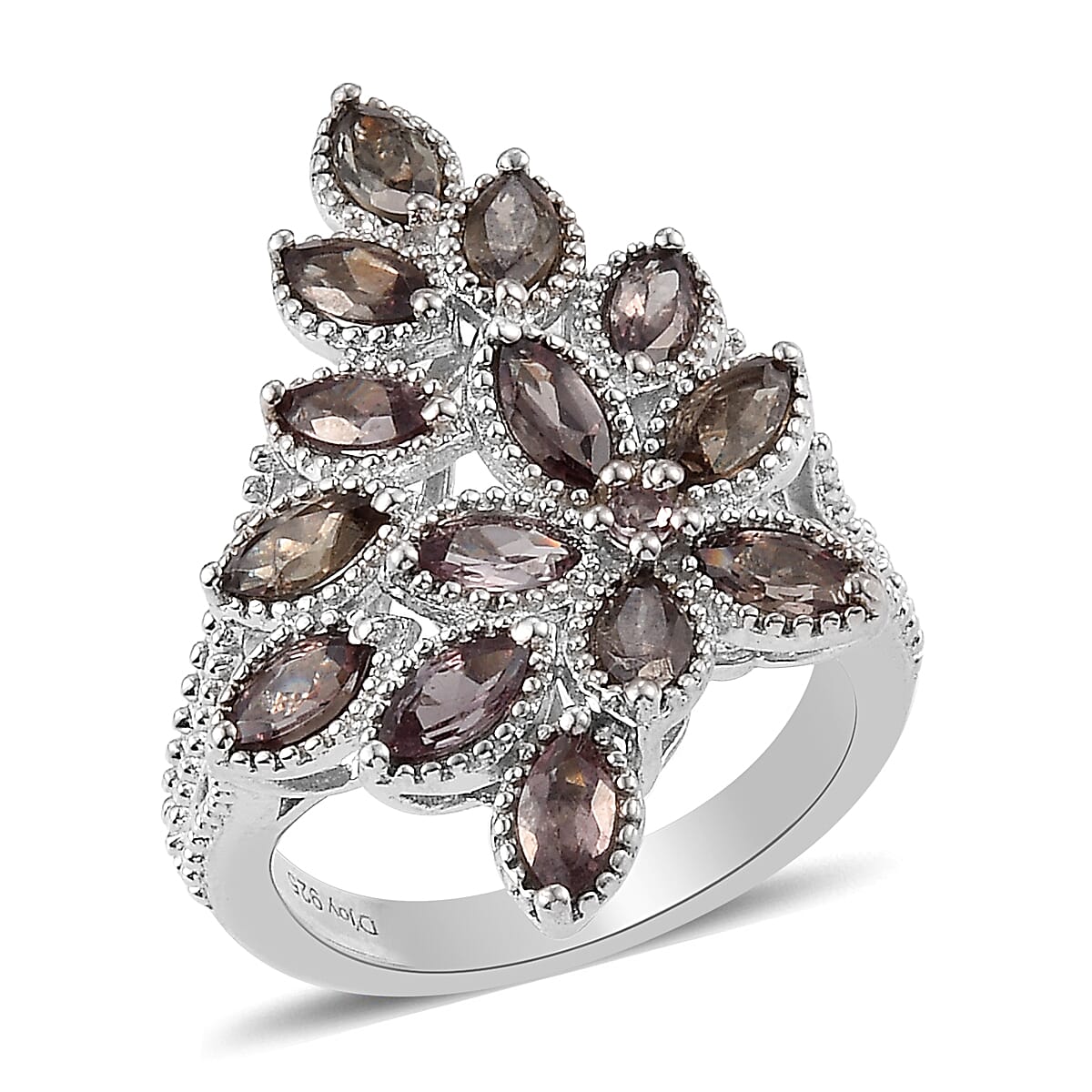 Color Change Garnet Cluster Ring in Platinum Over Sterling Silver (Size 9.0) 2.35 ctw (1)