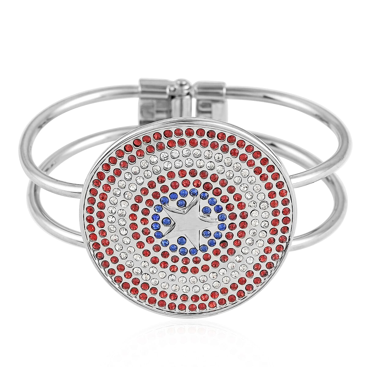 MARVEL Simulated Diamond Captain America Multi Crystal Bangle Bracelet in Silvertone (7.50 In)