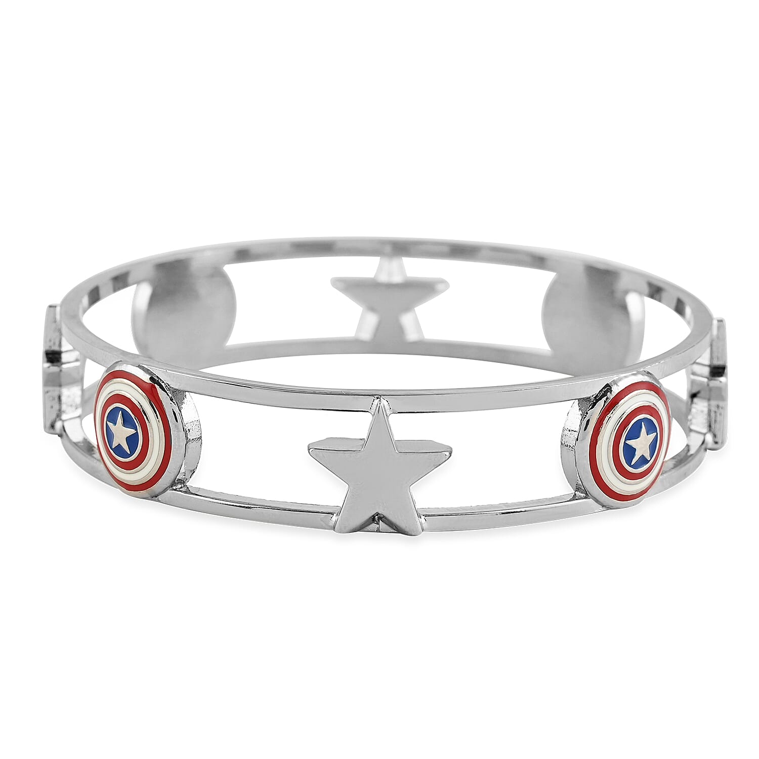 Captain America Bangle Bracelet in Silvertone (7.50 In)