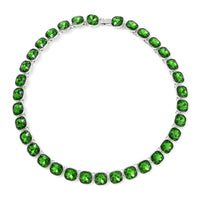 Simulated Green Emerald Tennis Necklace 20 Inches in Silvertone