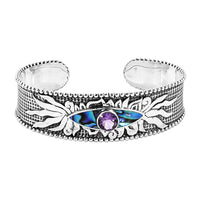 Bali Legacy Amethyst and Abalone Shell Evil Eye Protector Cuff Bracelet in Sterling Silver 1.25 ctw