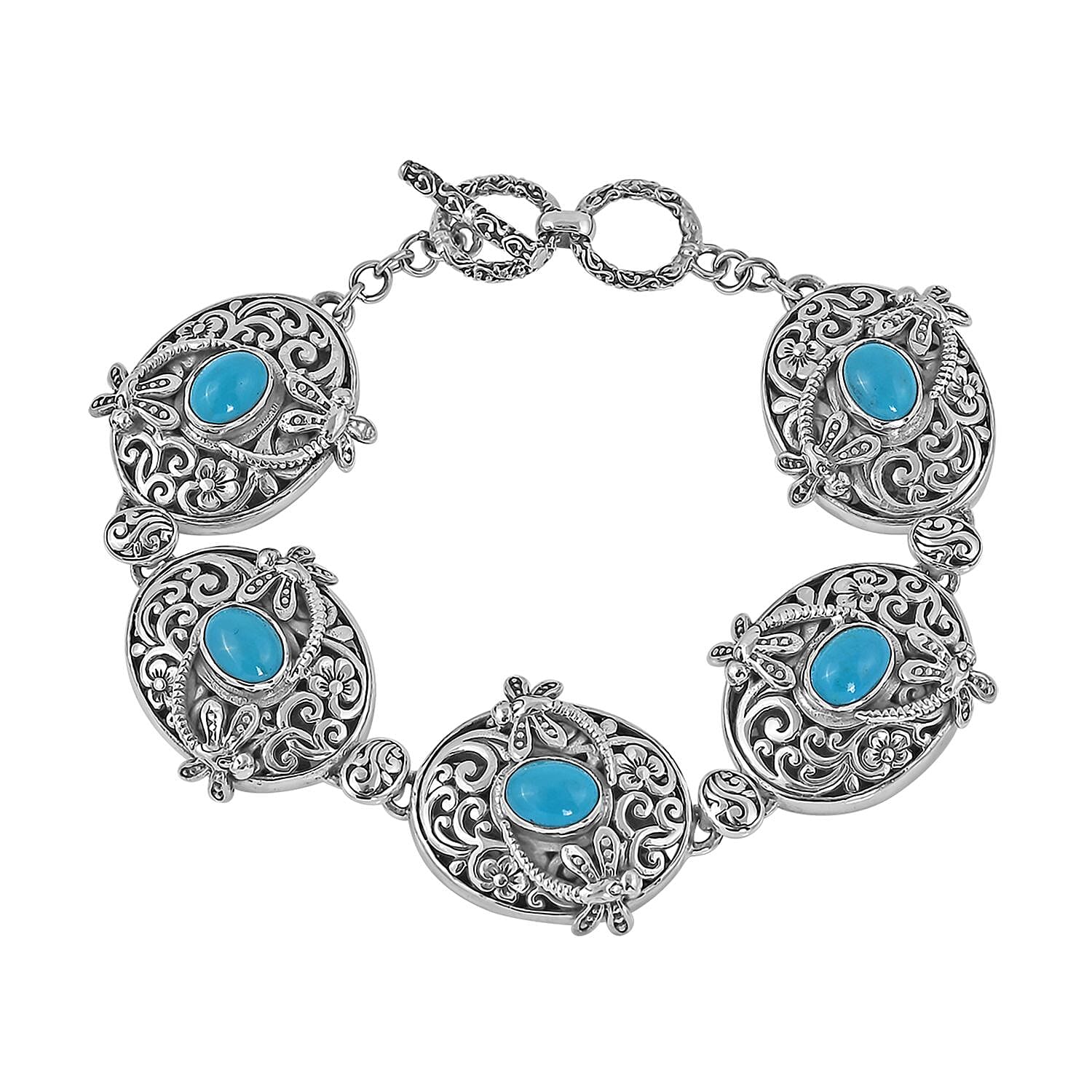 BALI LEGACY Natural Arizona Sleeping Beauty Turquoise Bracelet in Sterling Silver (7.00 In) (32.75 g) 5.00 ctw