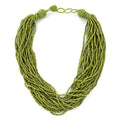 Green Seed Bead Glass Multi Strand Necklace in Silvertone - Sticky add to cart bar