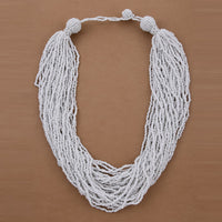 White Glass Seed Beads Necklace (Approx 22 Inches)