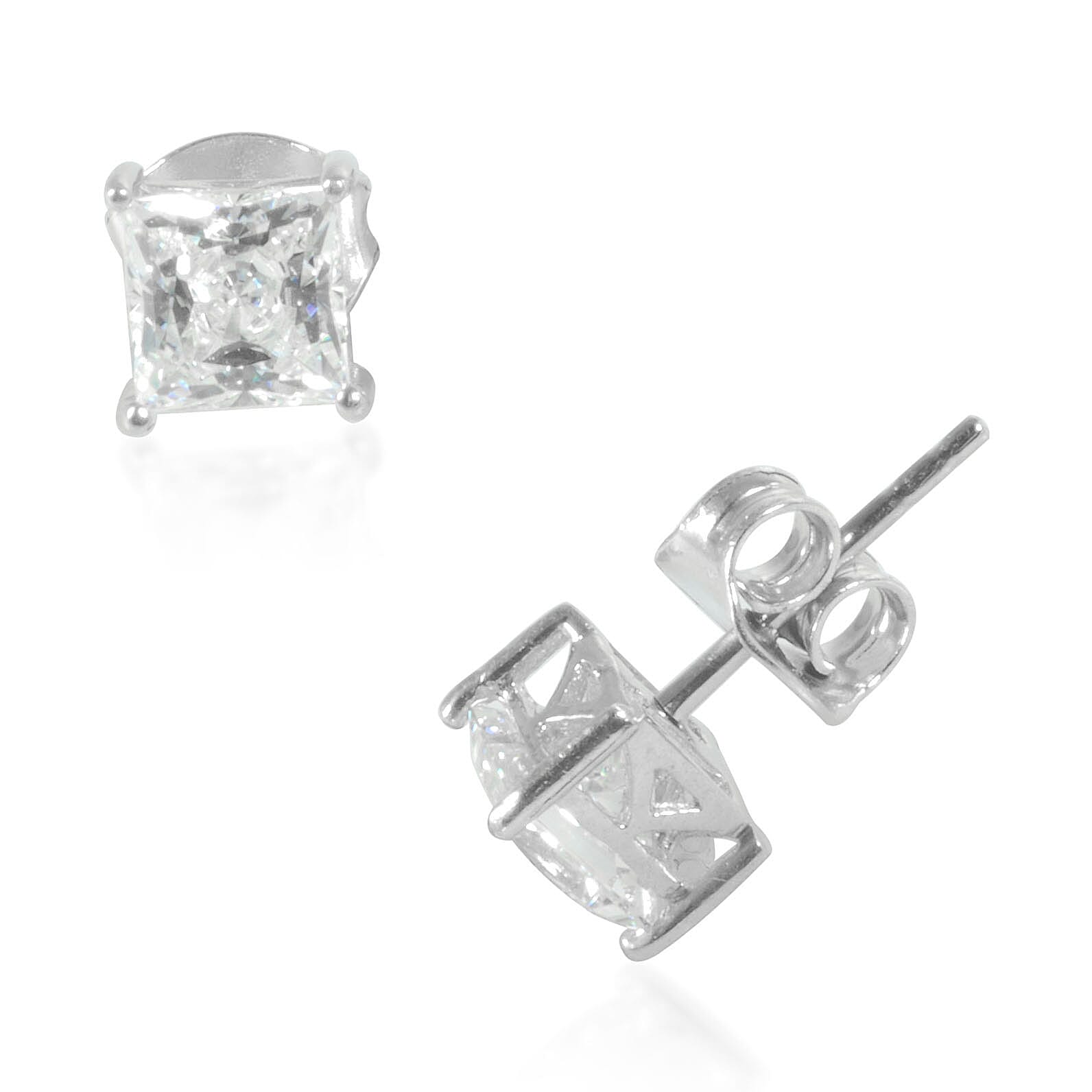 Made with Finest CZ Stud Earrings in Platinum Over Sterling Silver 2.00 ctw
