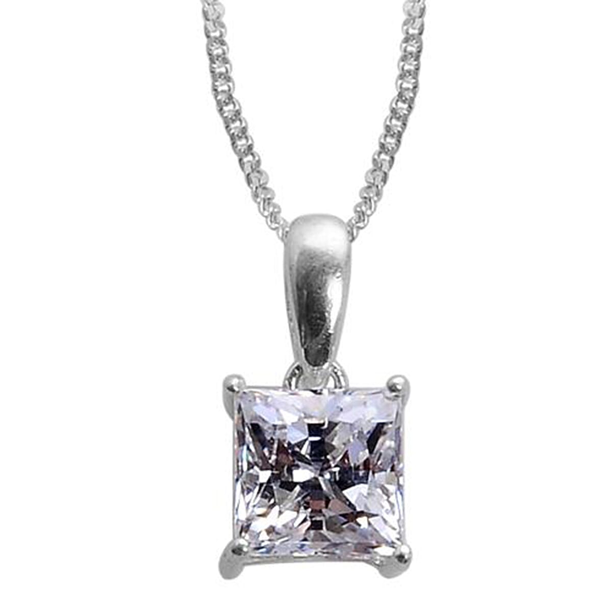 J Francis  Made with Finest CZ Solitaire Pendant Necklace 20 Inches in Platinum Over Sterling Silver 2.40 ctw
