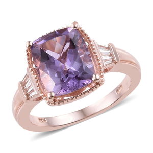 5.48 ctw Rose De France Amethyst and White Topaz Ring in Vermeil Rose Gold Over Sterling Silver (Size 10)
