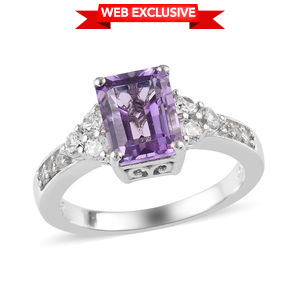 2.00 ctw Rose De France Amethyst and White Zircon Ring in Platinum Over Sterling Silver (Size 7.0)