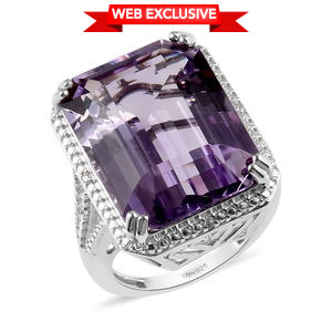 21 ctw Rose De France Amethyst and Zircon Ring in Platinum Over Sterling Silver (Size 6.0)