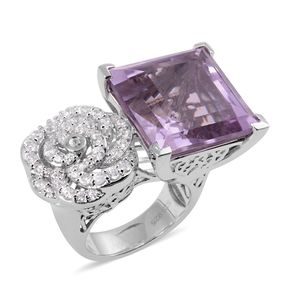 27.56 ctw Rose De France Amethyst and Cambodian Zircon Ring in Sterling Silver 15 Grams (Size 8)