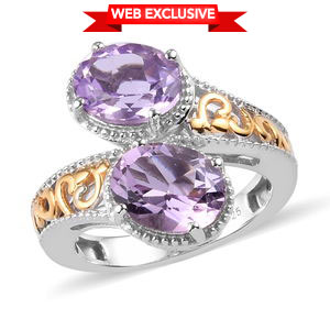 4.00 ctw Rose De France Amethyst Bypass Ring in Vermeil YG & Platinum Over Sterling Silver (Size 6.0)
