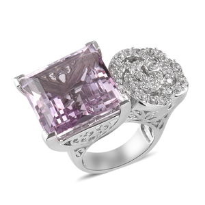 27.86 ctw Rose De France Amethyst and Zircon Ring in Platinum Over Sterling Silver 14.1 Grams (Size 6)