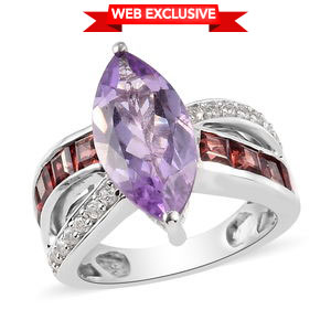 5.60 ctw Rose De France Amethyst and Multi Gemstone Ring in Platinum Over Sterling Silver (Size 7.0)