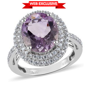 5.10 ctw Rose De France Amethyst and Zircon Double Halo Ring in Platinum Over Sterling Silver (Size 7.0)